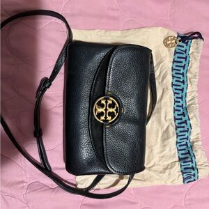Tory Burch Black Pebbled Leather Crossbody Bag